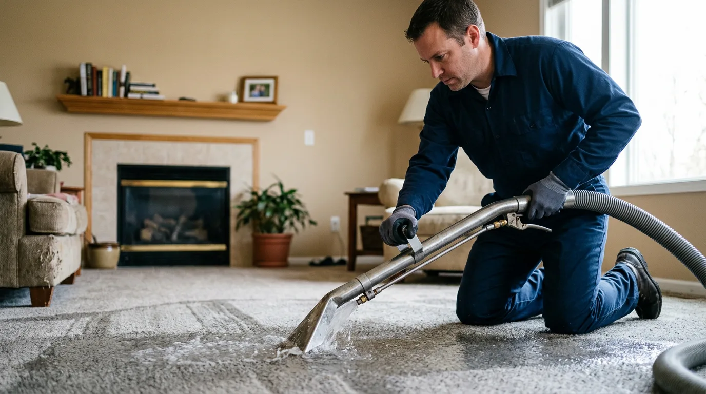 Water damage restoration technician working near Teaneck, NJ